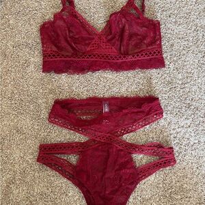 Adore Me Red Lace Bralette and Panty Set